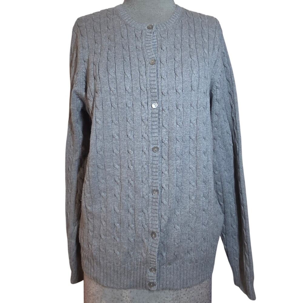 Eddie Bauer Gray Cotton Blend Button Up Cardigan Sweater Size Large